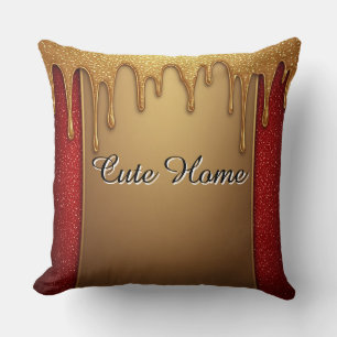 Coussin Cadeau Paillettes Dorées qui Dégoulinent sur Fond