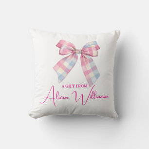 Coussin Cadeau personnalisé avec un joli nœud bleu et rose