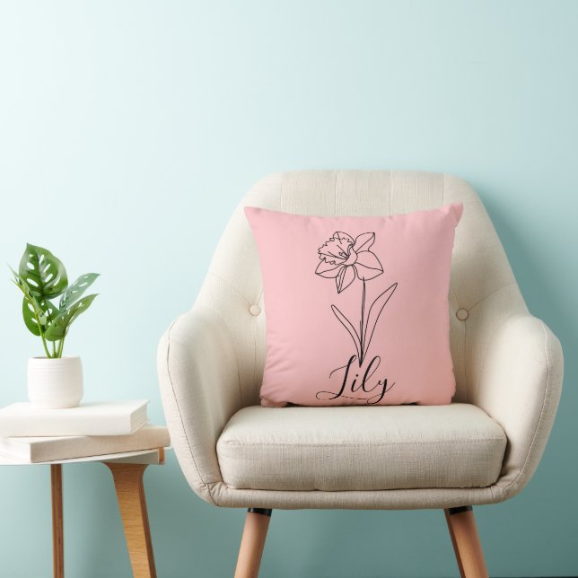 Coussin Cadeau personnalisé de fleur de naissance du Narci (Chaise)