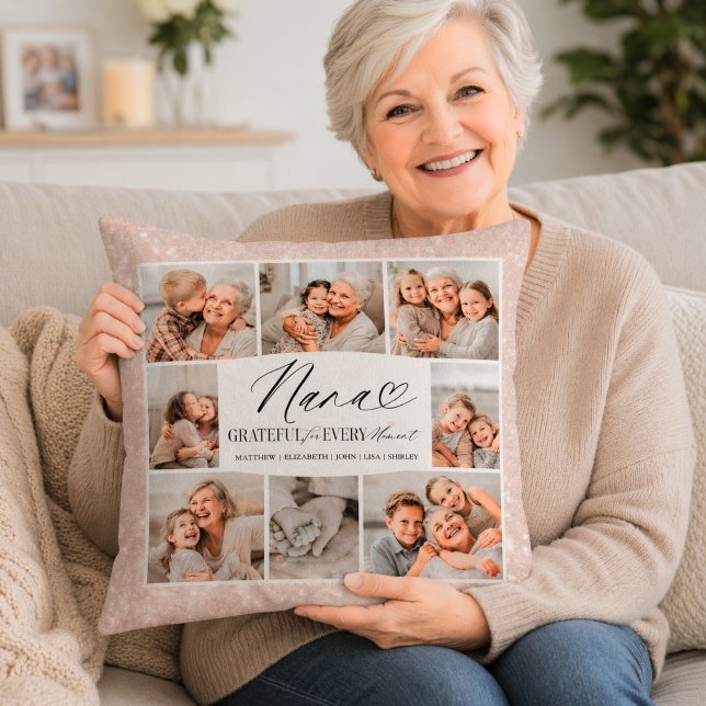 Coussin Cadeau Personnalisé Élégant Collage Photo de Nana (Créateur téléchargé)