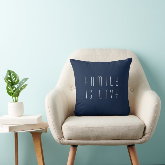 Coussin Cadeau personnalisé Famille est Amour Bleu Blanc (Chaise)