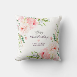 Coussin Cadeau personnalisé Fleurs roses pour 100e anniver