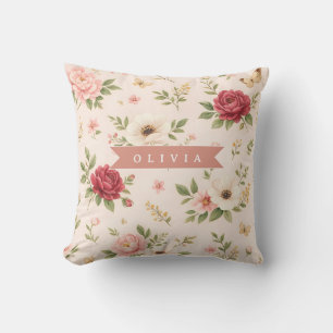 Coussin Cadeau Personnalisé Nom Romantique Floral Vintage