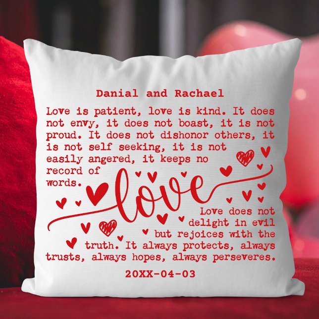 Coussin Cadeau personnalisé pour couple avec nom et date é (Custom Valentine Love Pillow with Names & Date)