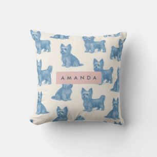 Coussin Cadeau Personnalisé Yorkshire Terrier Bleu Nom Mig