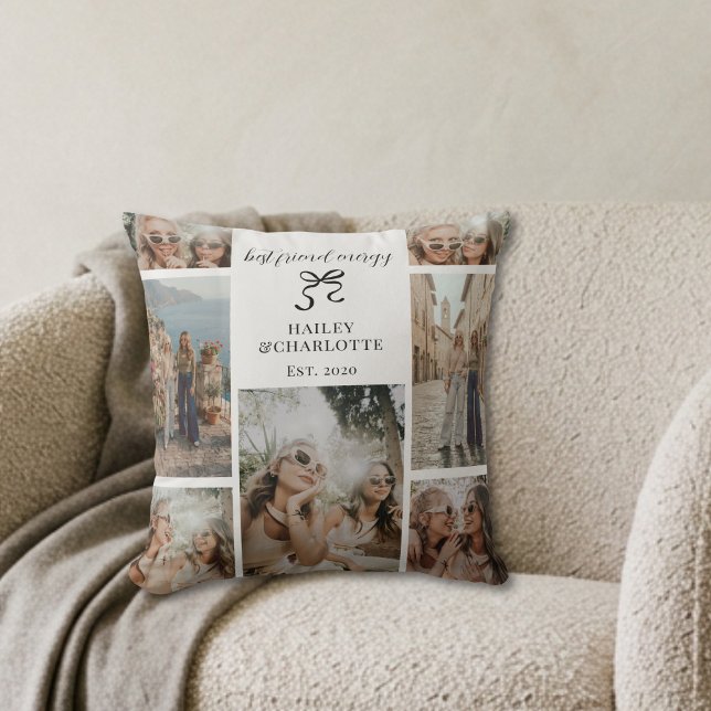 Coussin Cadeau photo de meilleures amies modernes (Modern minimalist 7 photo collage best friends birthday christmas gift idea for bff simple coquette)