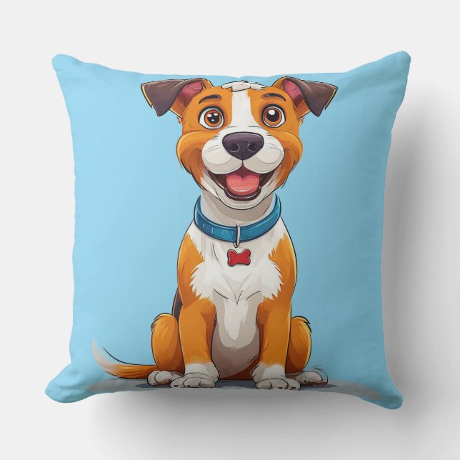 Coussin Cadeau pour amateur de chien joyeux de style dessi (Recto)