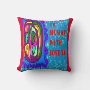 Coussin Cadeau pour mère mauve rose bleu deux designs chac