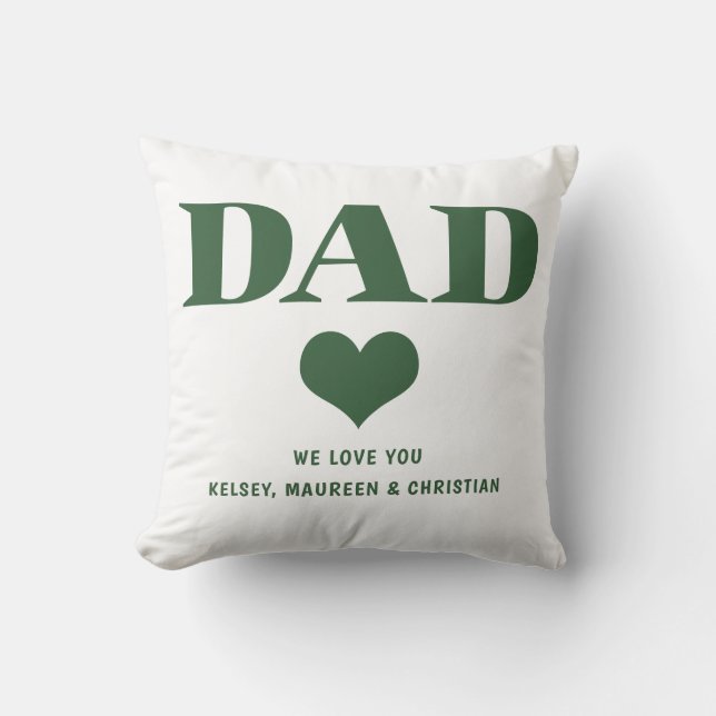 Coussin Cadeau pour papa avec des noms d'enfants Vert (Recto)