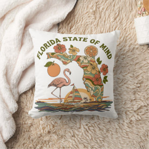 Coussin Cadeau Rétro de Floride État d'Esprit Flamant Naut
