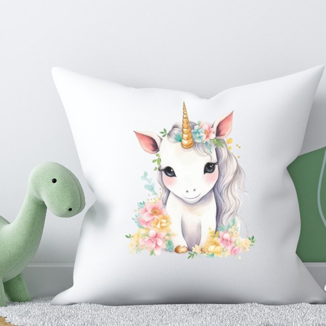 Coussin Cadeau Unicorn pour filles aquarelle (Créateur téléchargé)
