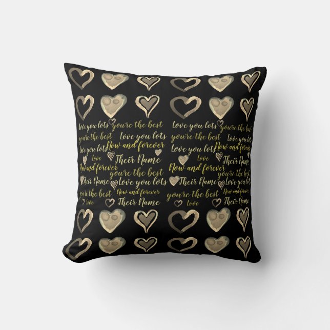 Coussin Cadeau Valentines - Texte personnalisé Black Gold (Recto)