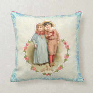 Coussin Cadeau vintage pour enfants victoriens d'amour Val