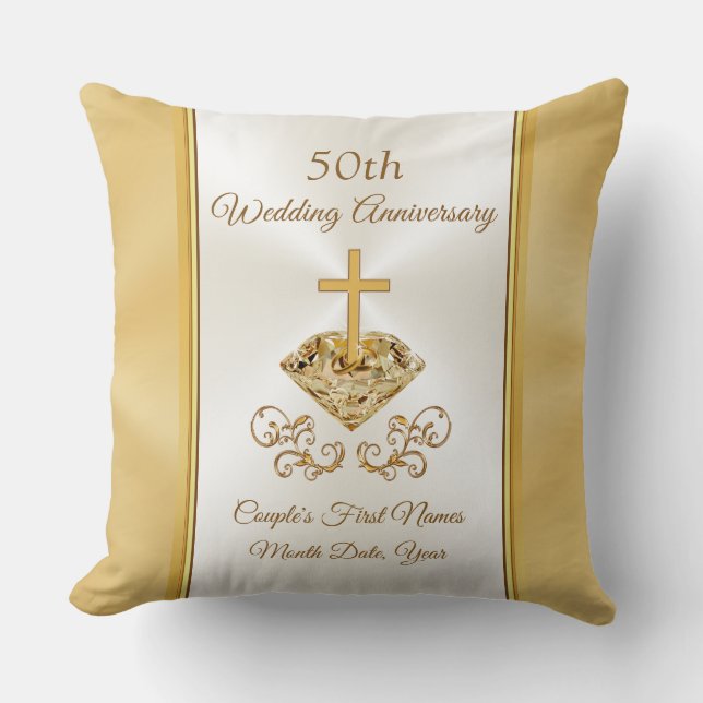 Coussin Cadeaux chrétiens du 50e anniversaire Mariage, Gol (Recto)