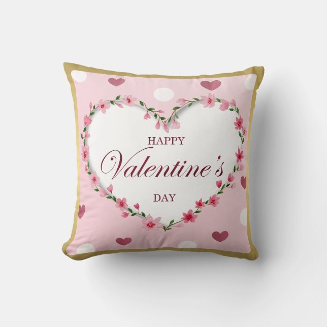 Coussin Cadeaux de la Saint-Valentin Cœurs Floraux de Rose (Recto)