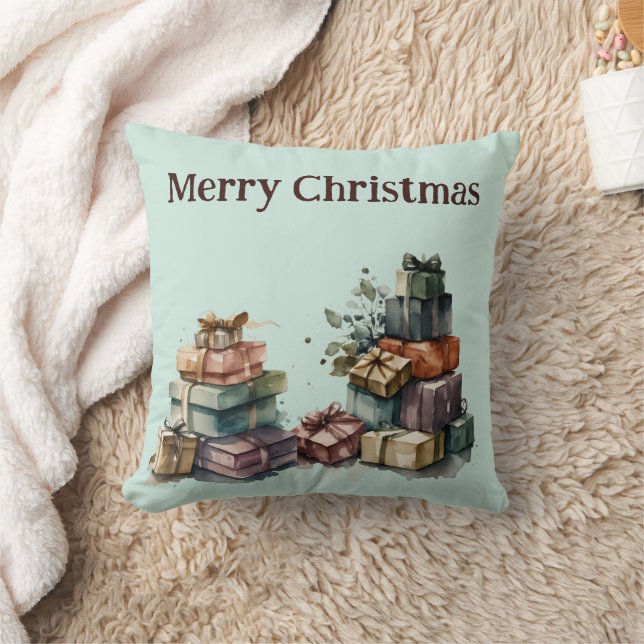 Coussin Cadeaux de Noël en aquarelle (Couverture)