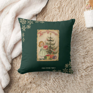 Coussin Cadeaux de petits filles d'arbre de pin vintage fl