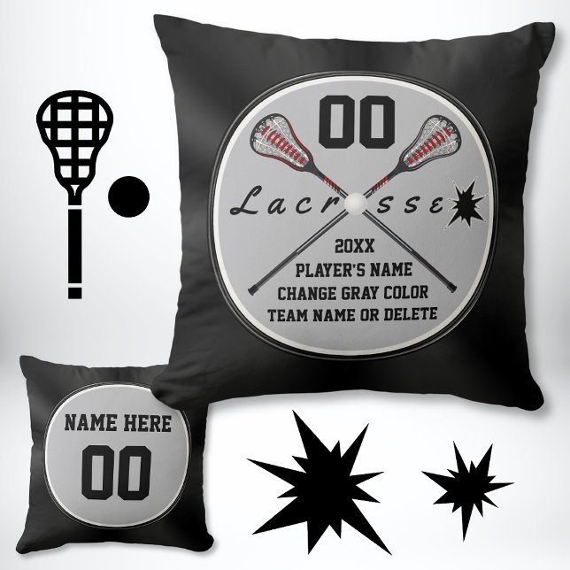 Coussin Cadeaux d'équipe de crosse personnalisée Vos coule (Lacrosse Pillow. Lacrosse bedroom decor. Lacrosse team gift ideas. Black and Gray, Lacrosse Decor.)