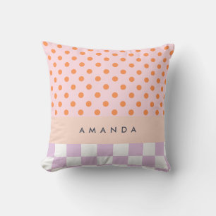 Coussin Cadeaux personnalisés Pastel pois et carreaux lila
