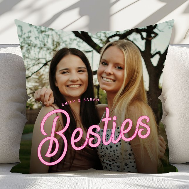 Coussin Cadeaux photo Retro Script Besties (Créateur téléchargé)