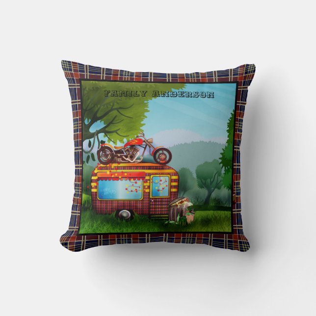 Coussin Cadeaux Pour Campers - Trailer Trash Tartan Custom (Recto)
