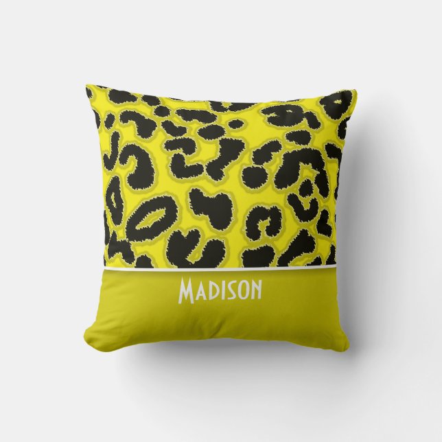 Coussin Cadmium Jaune Poster de animal léopard ; Personnal (Recto)