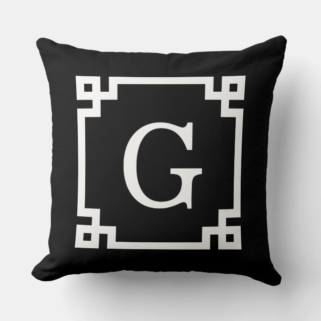 Coussin Cadre à clé grecque noir blanc #2 Monogramme initi (Recto)