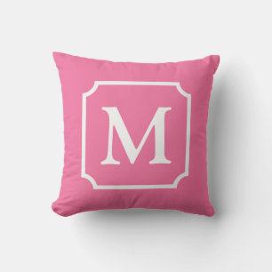 Coussin Cadre à crampons rose et blanc chaud Monogramme Ca