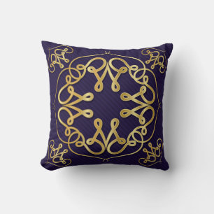 Coussin Cadre art déco or avec ornement sur fond bleu