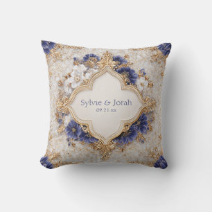 Coussin Cadre baroque à quatre feuilles or et bleu indigo 