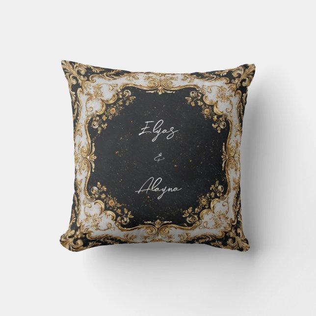 Coussin Cadre baroque doré opulent pierre noire royale (Recto)