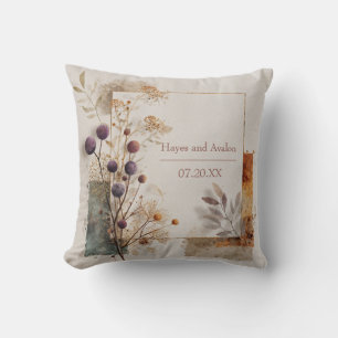Coussin Cadre botanique en or Gousse violette Aquarelle