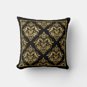 Coussin Cadre Damas Géométrique Or Sur Noir