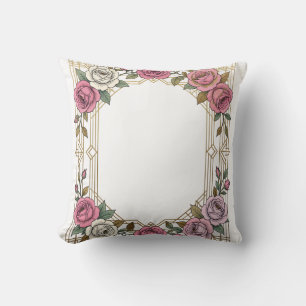 Coussin Cadre de bordure de rose de mariage Art nouveau él