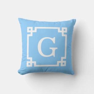Coussin Cadre de clé grecque blanche bleu ciel #2 Monogram
