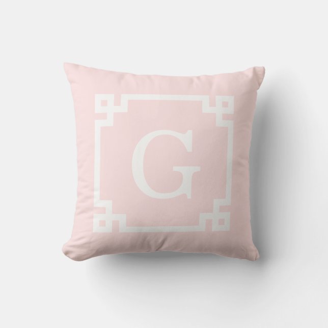 Coussin Cadre de clé grecque blanche rose pâle #2 Monogram (Recto)