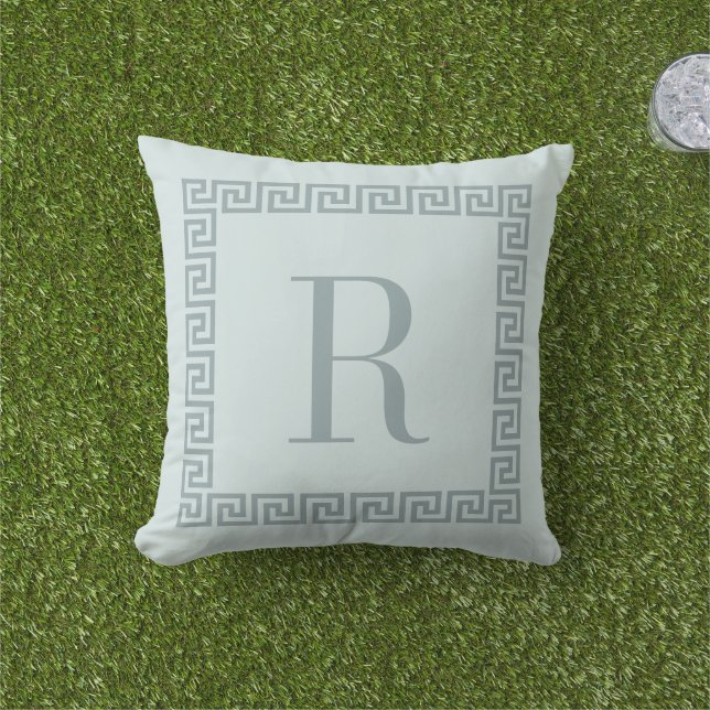 Coussin Cadre de clé grecque moderne Monogramme Océan pous (Herbe)