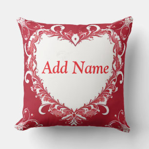 Coussin Cadre de cœur rouge élégant avec motifs floraux