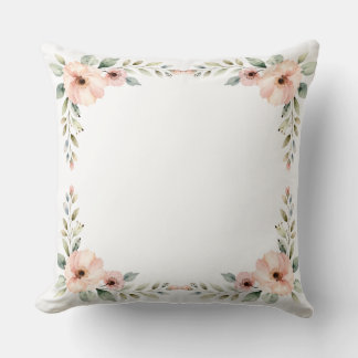 Coussin Cadre de coin de mariage à l'aquarelle florale pêc
