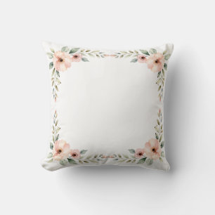 Coussin Cadre de coin de mariage à l'aquarelle florale ros