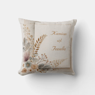 Coussin Cadre de coin floral bohème à l'aquarelle texturée