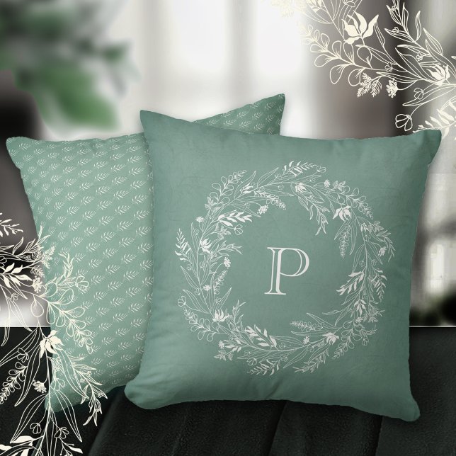 Coussin Cadre de feuille blanche élégant lettre P (Créateur téléchargé)