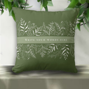 Coussin Cadre de feuille botanique verte Texte personnalis
