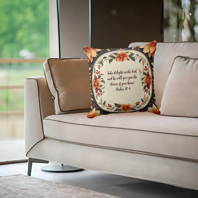 Coussin Cadre de fleurs d'automne Verset personnalisable (Créateur téléchargé)