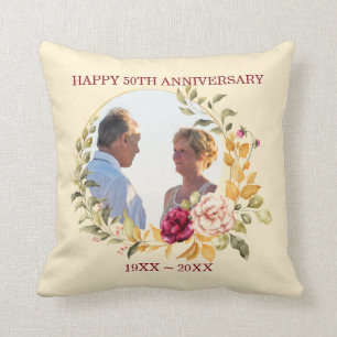 Coussin Cadre de fleurs de photo personnalisé Anniversaire