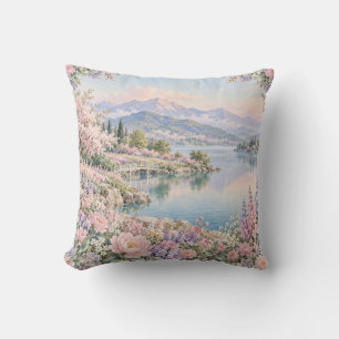 Coussin Cadre de jardin floral pastel de montagne lacustre
