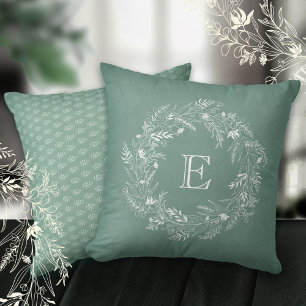 Coussin Cadre de lettre E à feuilles botaniques douces