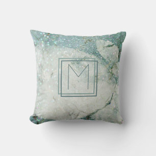 Coussin Cadre de monogramme abstrait en marbre bleu sarcel