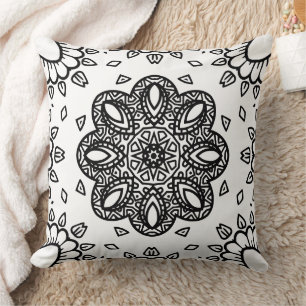 Coussin Cadre de motif mandala noir et blanc