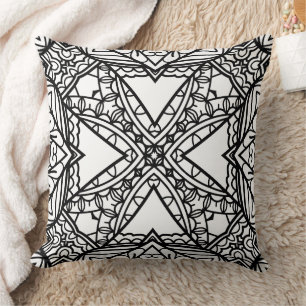 Coussin Cadre de motif mandala noir et blanc